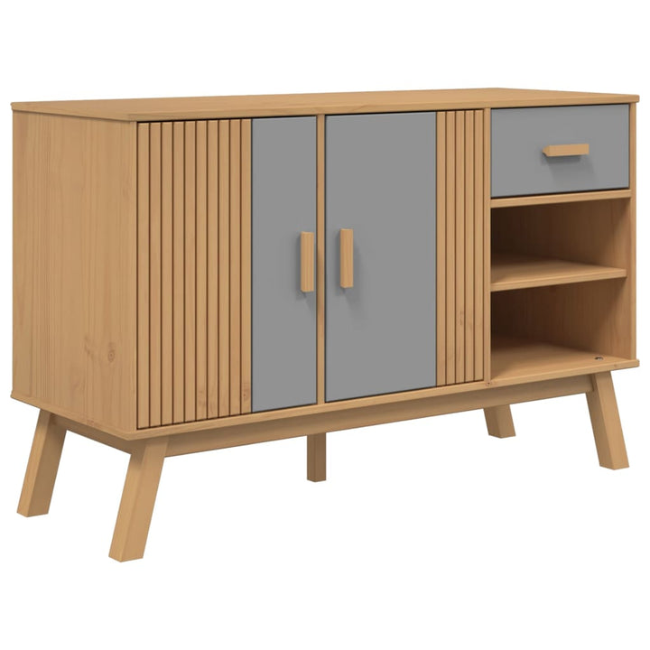 skænk OLDEN 114x43x73,5 cm massivt fyrretræ grå og brun