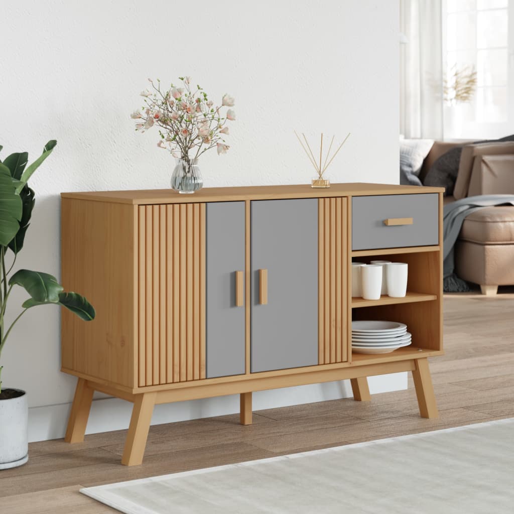 skænk OLDEN 114x43x73,5 cm massivt fyrretræ grå og brun