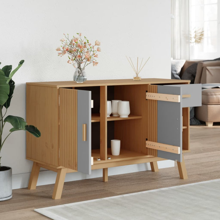 skænk OLDEN 114x43x73,5 cm massivt fyrretræ grå og brun