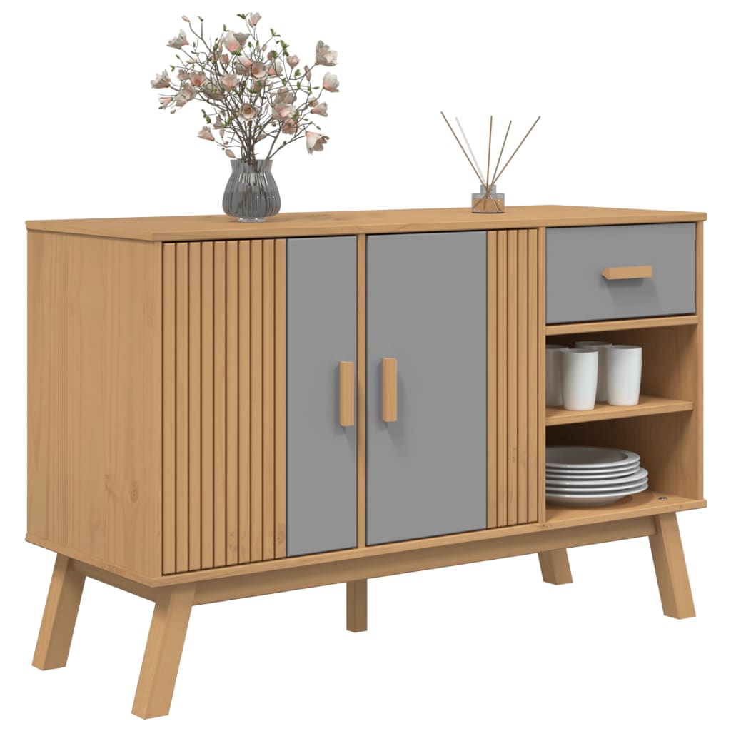 skænk OLDEN 114x43x73,5 cm massivt fyrretræ grå og brun