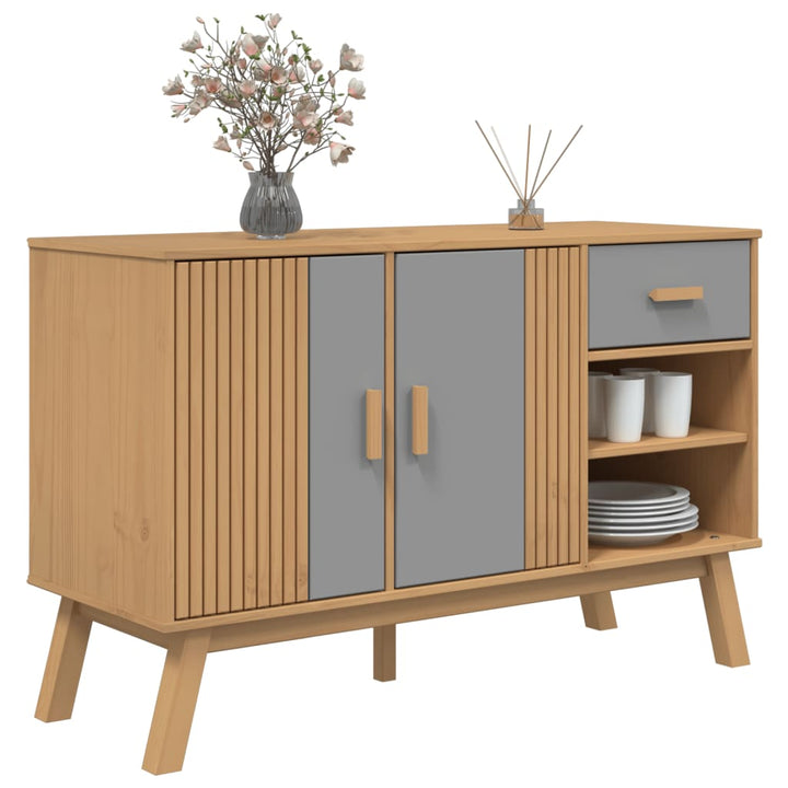 skænk OLDEN 114x43x73,5 cm massivt fyrretræ grå og brun