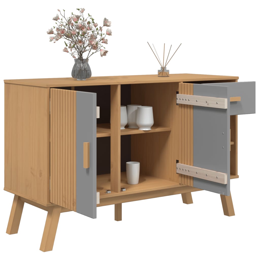 skænk OLDEN 114x43x73,5 cm massivt fyrretræ grå og brun
