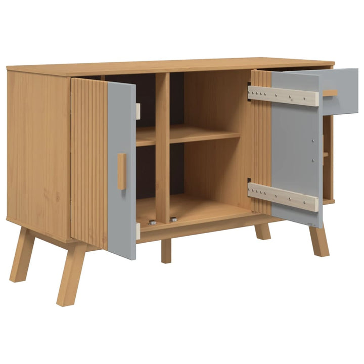 skænk OLDEN 114x43x73,5 cm massivt fyrretræ grå og brun