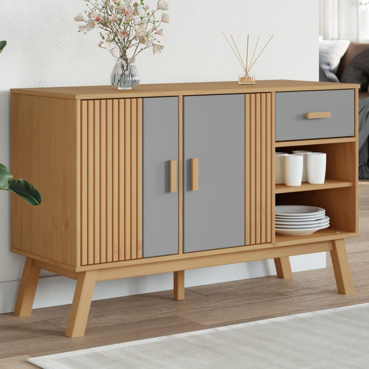 skænk OLDEN 114x43x73,5 cm massivt fyrretræ grå og brun