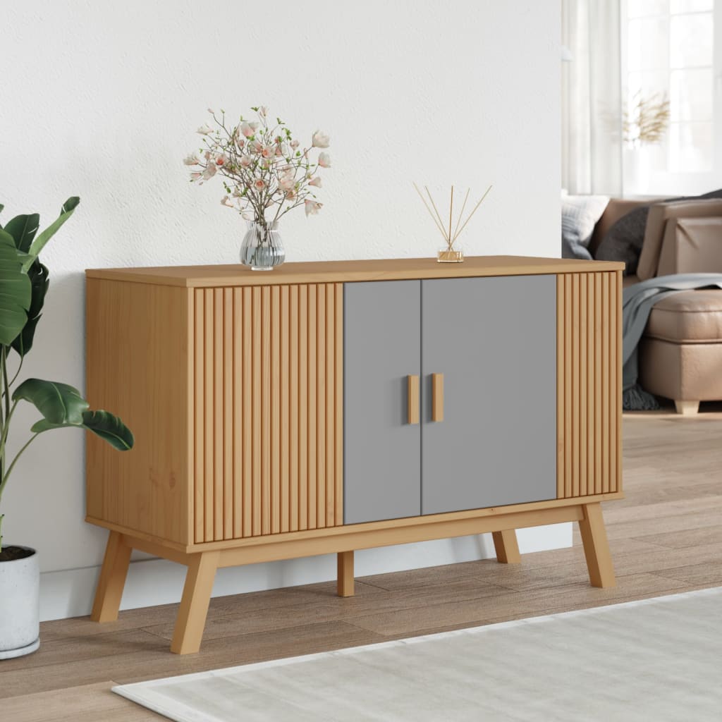 skænk OLDEN 114x43x73,5 cm massivt fyrretræ grå og brun
