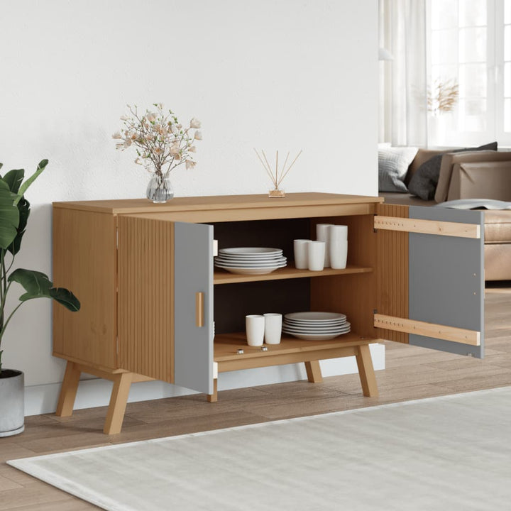 skænk OLDEN 114x43x73,5 cm massivt fyrretræ grå og brun