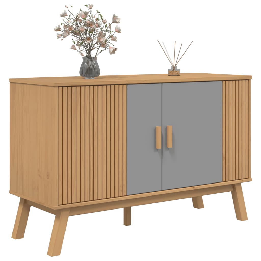 skænk OLDEN 114x43x73,5 cm massivt fyrretræ grå og brun