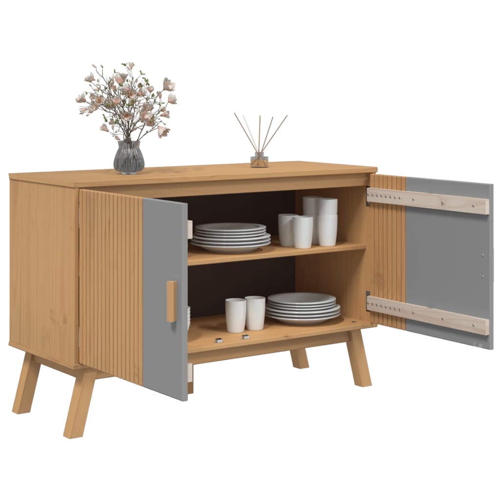 skænk OLDEN 114x43x73,5 cm massivt fyrretræ grå og brun