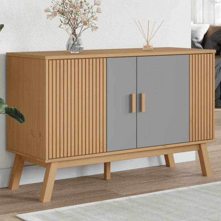 skænk OLDEN 114x43x73,5 cm massivt fyrretræ grå og brun