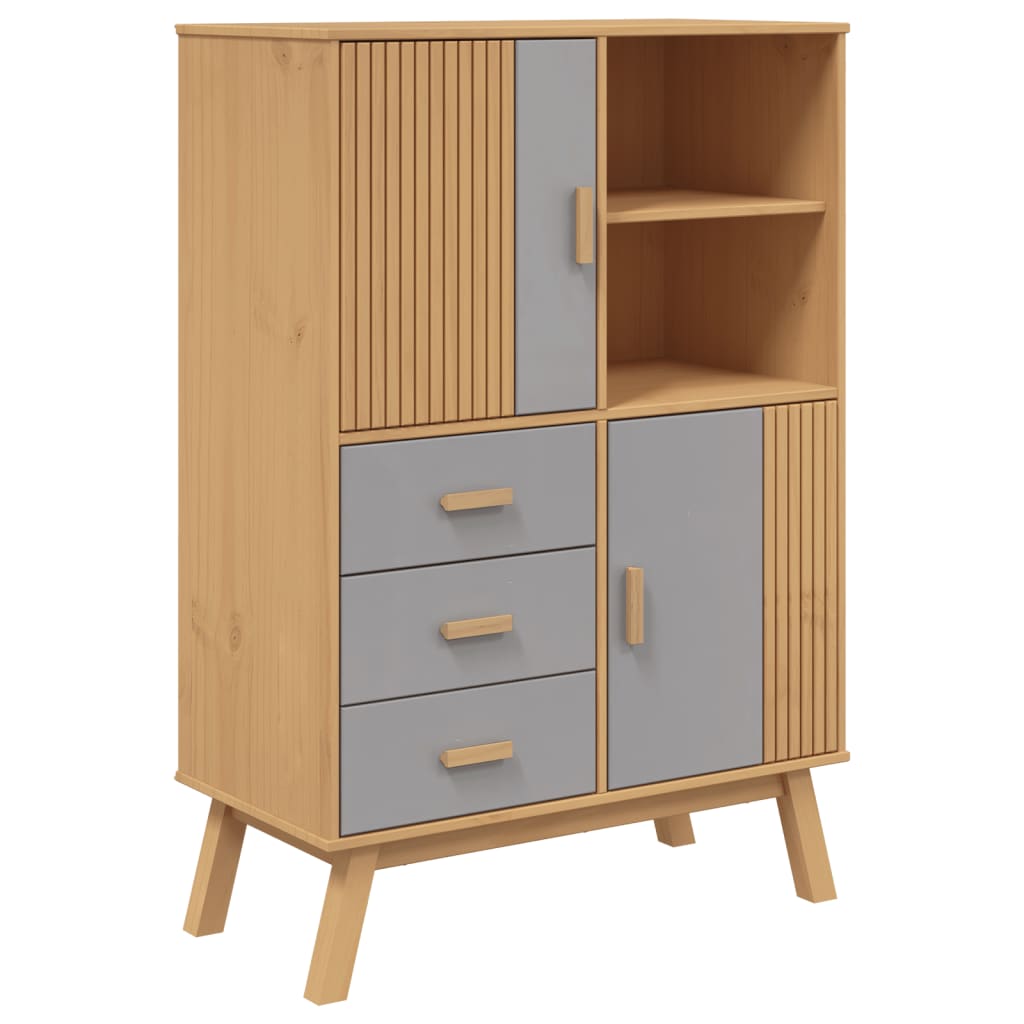 skab OLDEN 85x43x125 cm massivt fyrretræ grå og brun