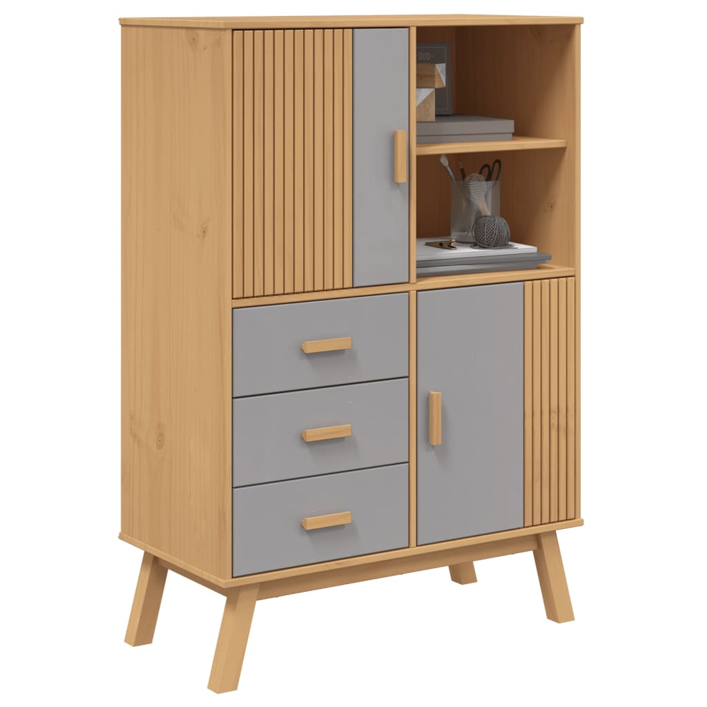 skab OLDEN 85x43x125 cm massivt fyrretræ grå og brun