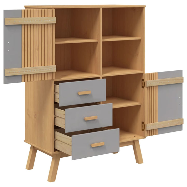 skab OLDEN 85x43x125 cm massivt fyrretræ grå og brun