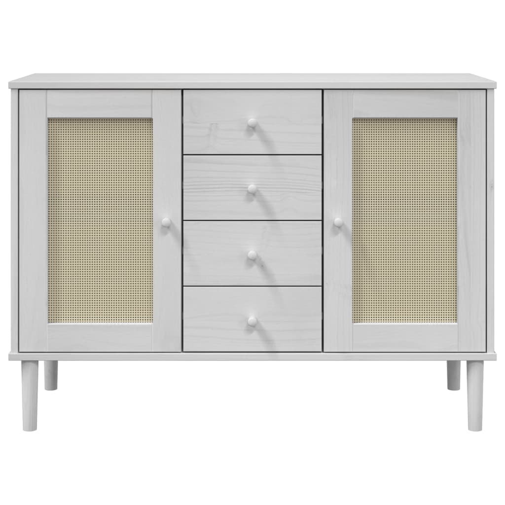 skænk SENJA 112x40x80 cm rattan-look massivt fyrretræ hvid