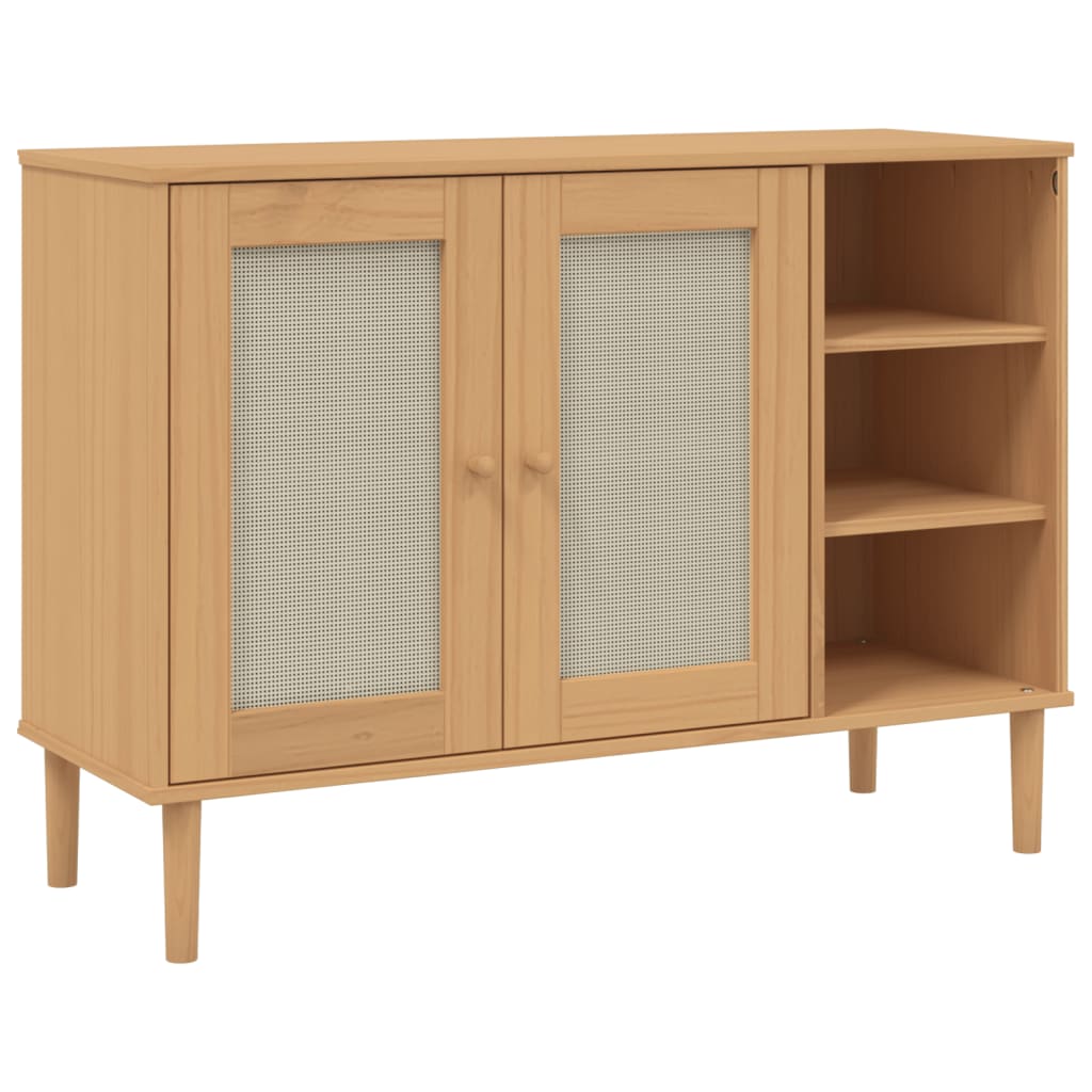 skænk SENJA 112x40x80 cm rattan-look massivt fyrretræ brun