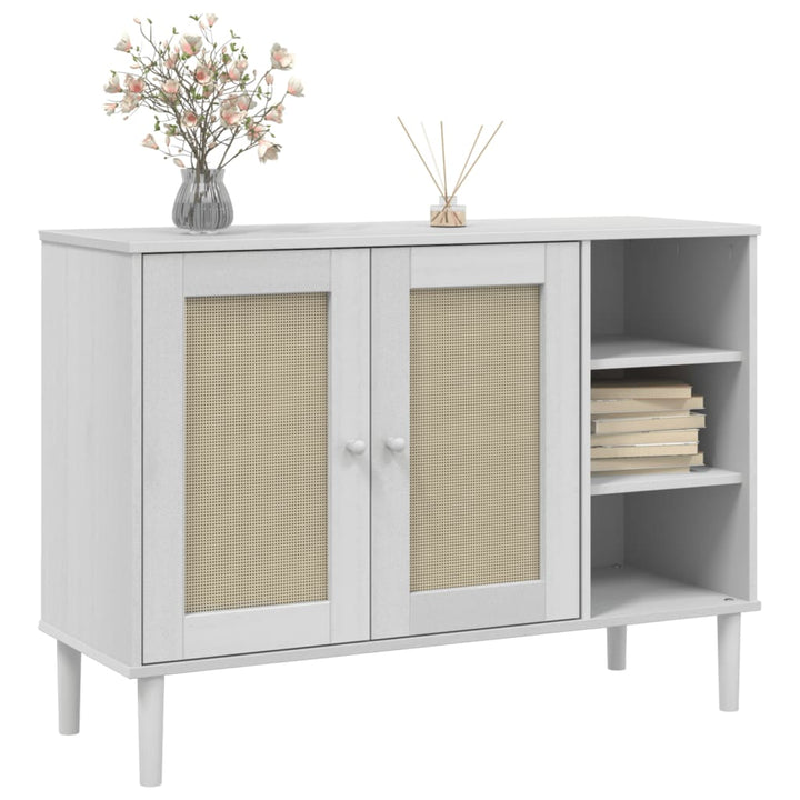 skænk SENJA 112x40x80 cm rattan-look massivt fyrretræ hvid