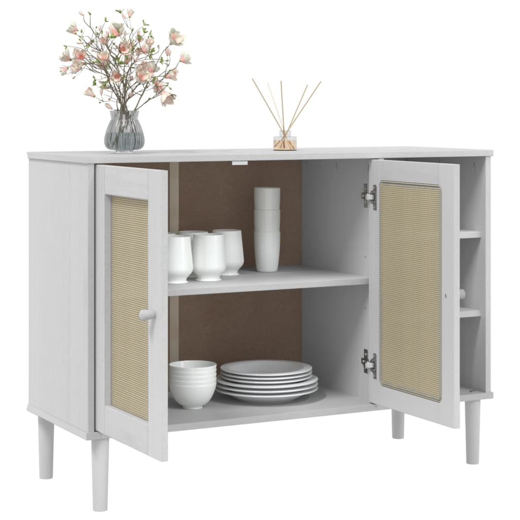 skænk SENJA 112x40x80 cm rattan-look massivt fyrretræ hvid