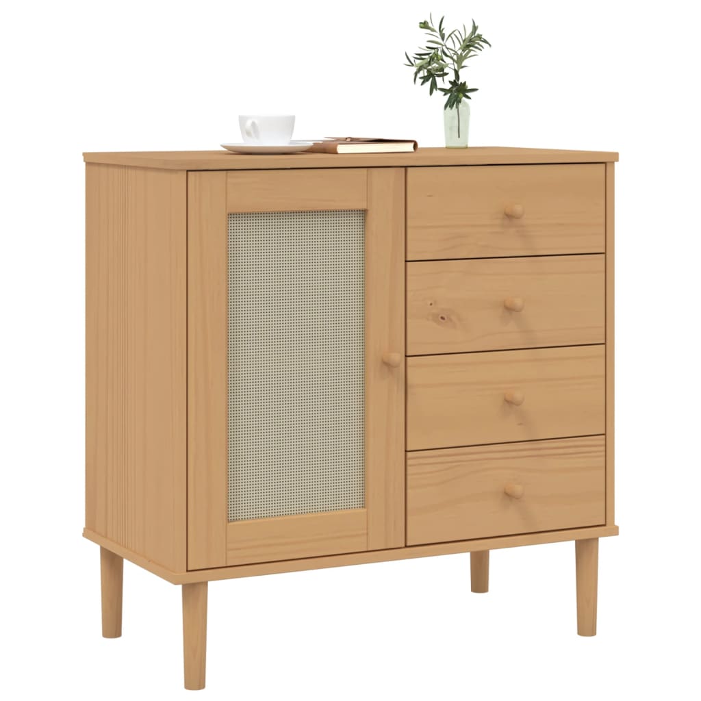 skænk SENJA 80x40x80 cm rattan-look massivt fyrretræ brun