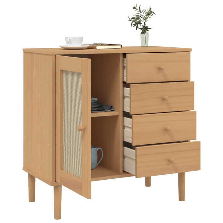 skænk SENJA 80x40x80 cm rattan-look massivt fyrretræ brun