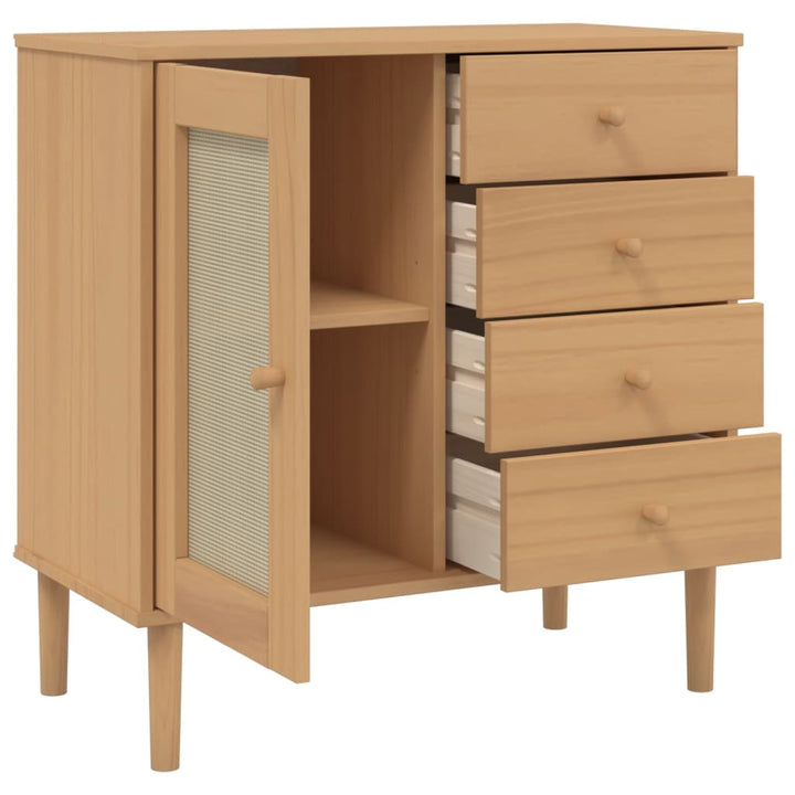 skænk SENJA 80x40x80 cm rattan-look massivt fyrretræ brun