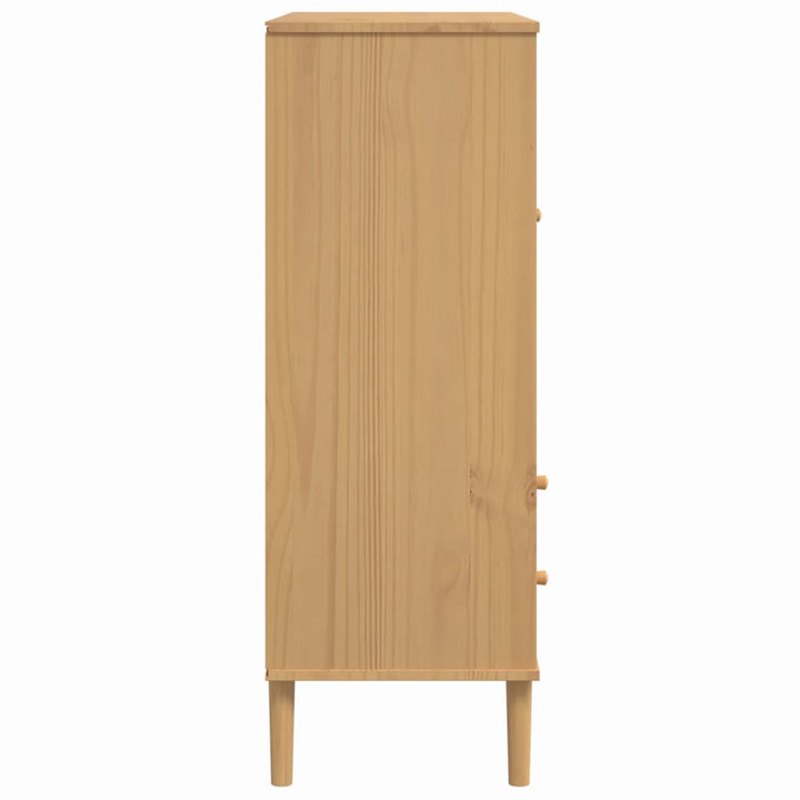 skænk SENJA 90x40x112 cm rattan-look massivt fyrretræ brun