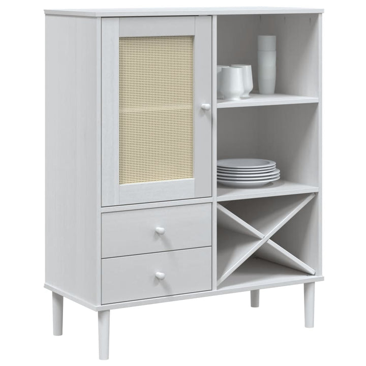 skænk SENJA 90x40x112 cm rattan-look massivt fyrretræ hvid