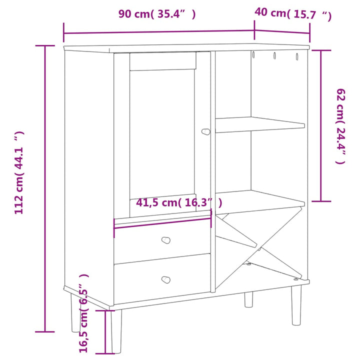 skænk SENJA 90x40x112 cm rattan-look massivt fyrretræ hvid