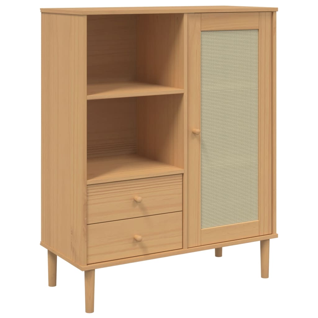 skænk SENJA 90x40x112 cm rattan-look massivt fyrretræ brun