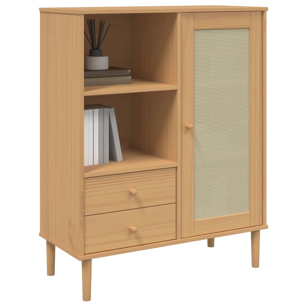 skænk SENJA 90x40x112 cm rattan-look massivt fyrretræ brun