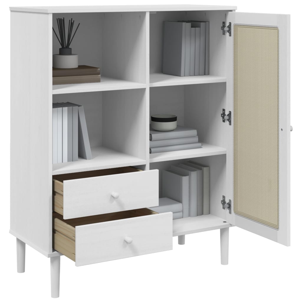 skænk SENJA 90x40x112 cm rattan-look massivt fyrretræ hvid