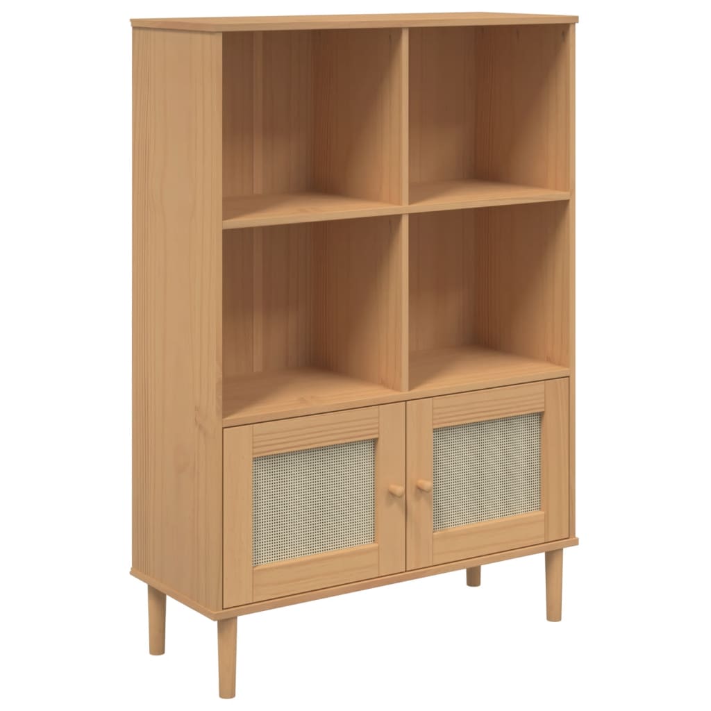bogreol SENJA rattanlook 90x35x130 massivt fyrretræ brun