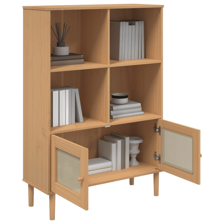 bogreol SENJA rattanlook 90x35x130 massivt fyrretræ brun