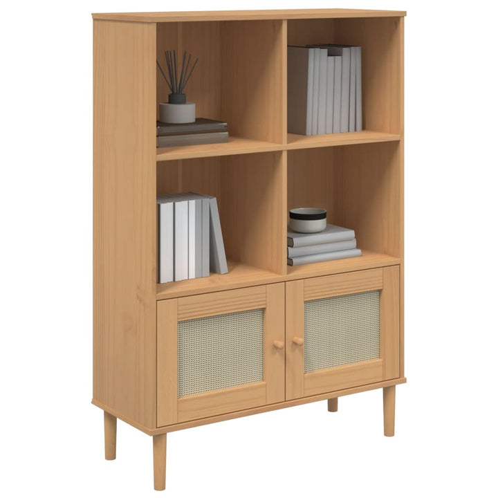 bogreol SENJA rattanlook 90x35x130 massivt fyrretræ brun
