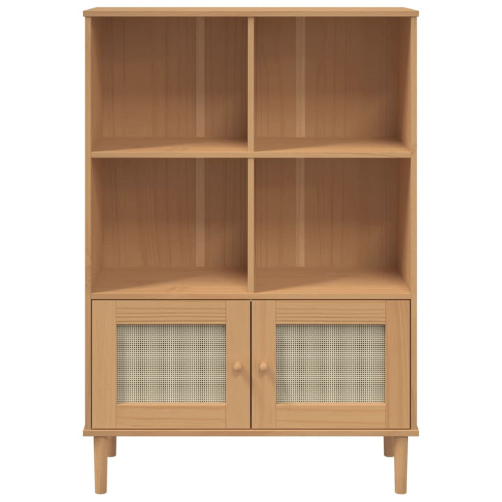bogreol SENJA rattanlook 90x35x130 massivt fyrretræ brun