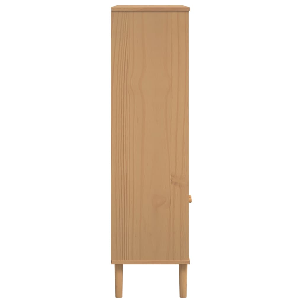 bogreol SENJA rattanlook 90x35x130 massivt fyrretræ brun