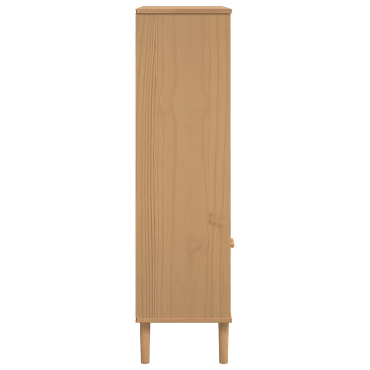 bogreol SENJA rattanlook 90x35x130 massivt fyrretræ brun