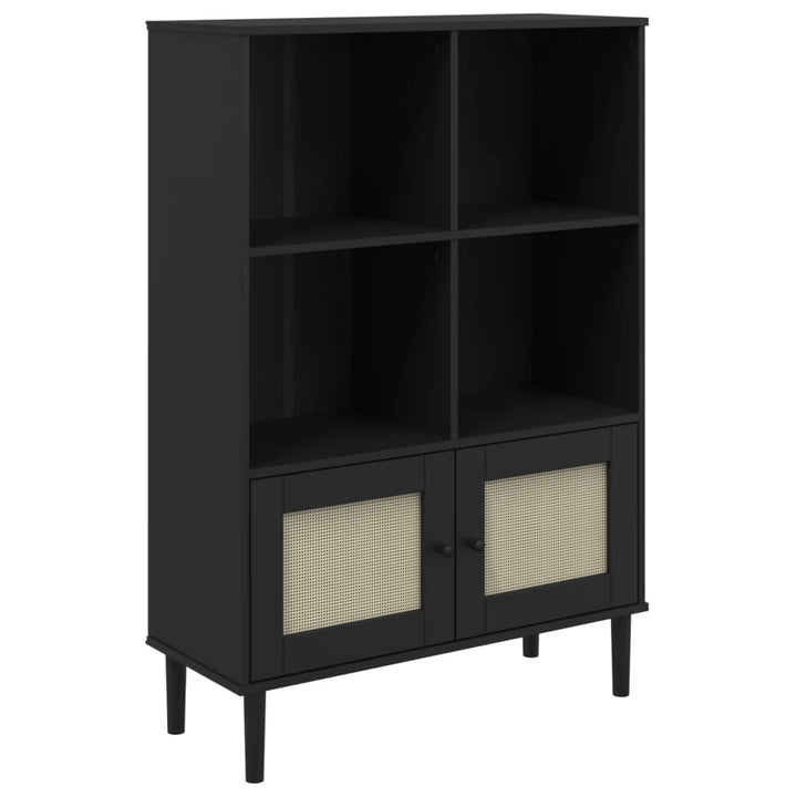 bogreol SENJA rattanlook 90x35x130 cm massivt fyrretræ sort