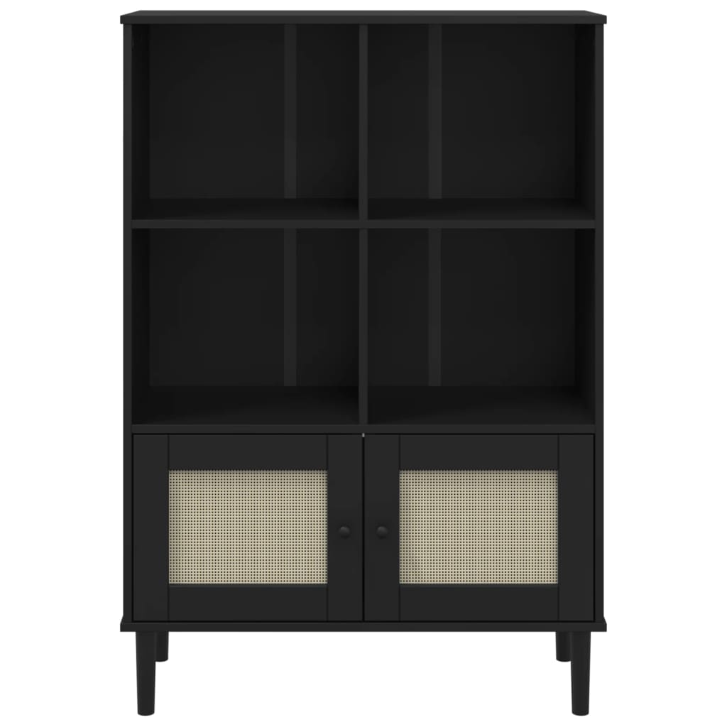 bogreol SENJA rattanlook 90x35x130 cm massivt fyrretræ sort