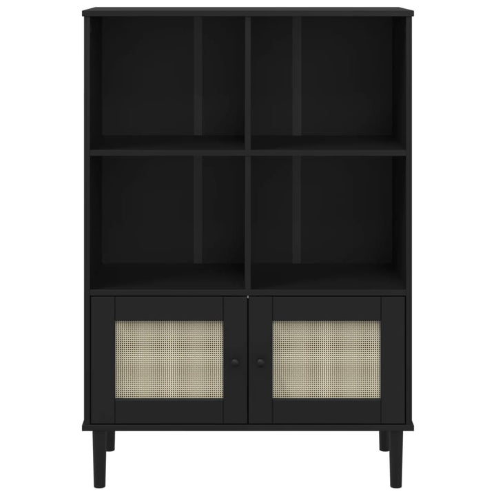 bogreol SENJA rattanlook 90x35x130 cm massivt fyrretræ sort