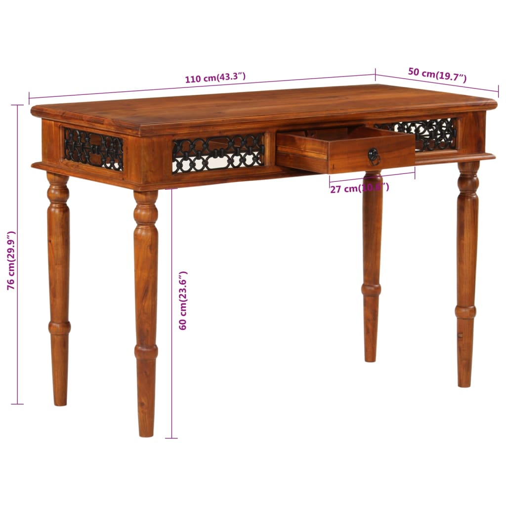 skrivebord med skuffe 110x50x76 cm massivt akacietræ