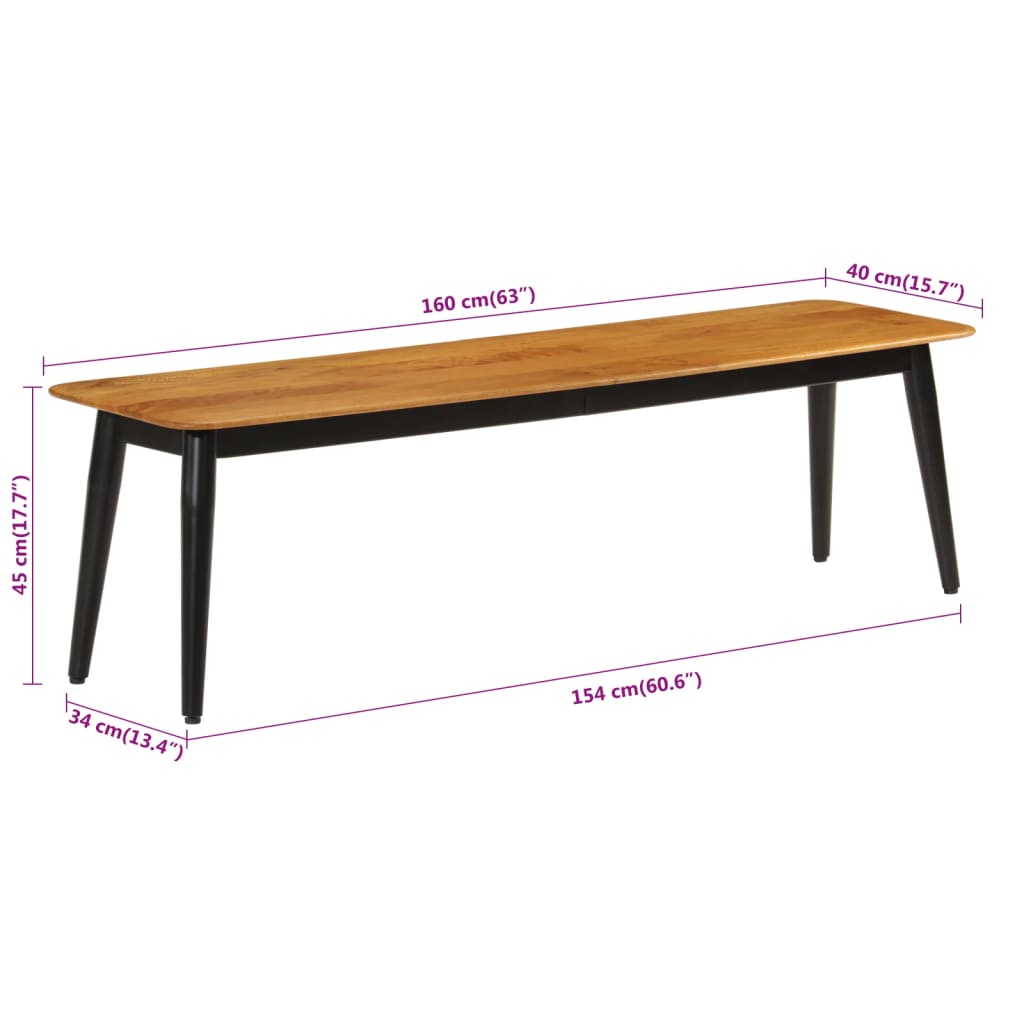 bænk 160x40x45 cm massivt mangotræ og jern