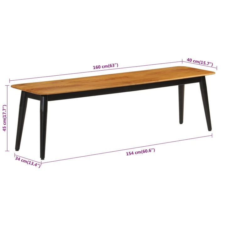 bænk 160x40x45 cm massivt mangotræ og jern