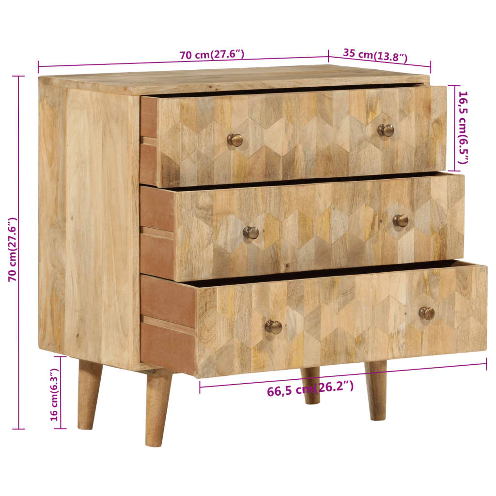 skuffeskab 70x35x70 cm massivt mangotræ