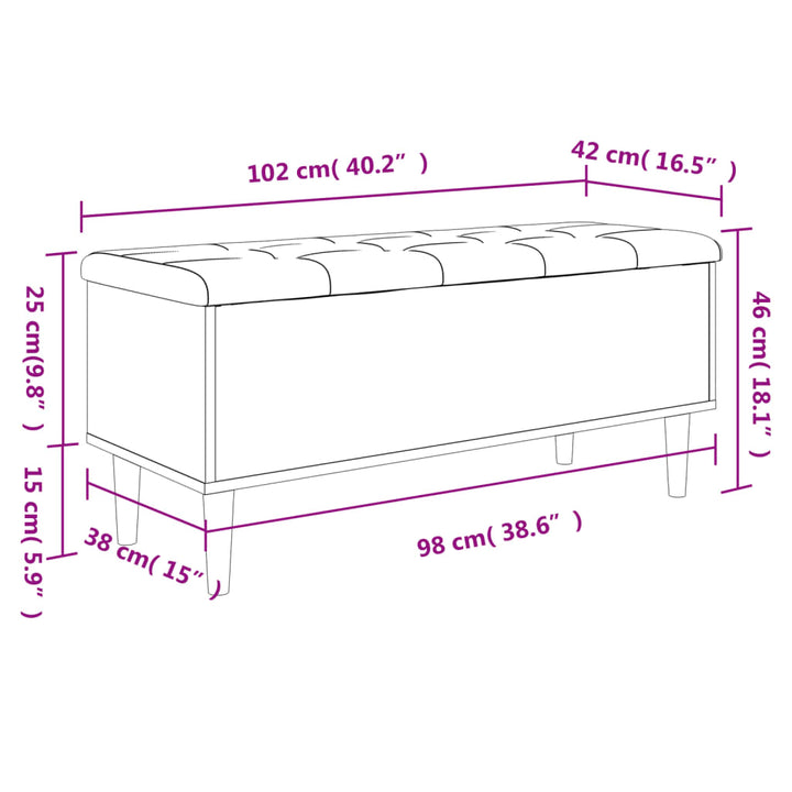 opbevaringsbænk 102x42x46 cm konstrueret træ brun egetræsfarve