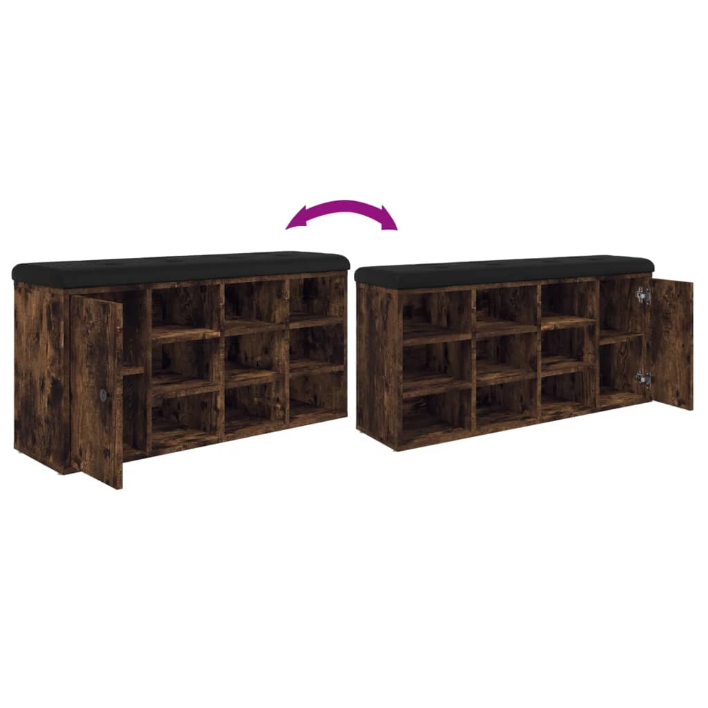 skobænk 102x32x50 cm konstrueret træ røget egetræsfarve