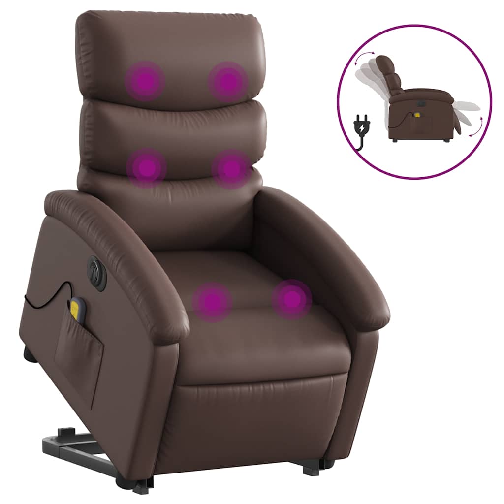 massagestol med løftefunktion kunstlæder brun