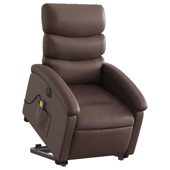 massagestol med løftefunktion kunstlæder brun