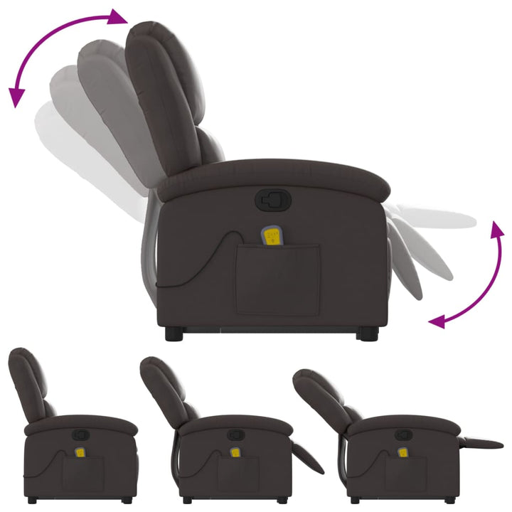 massagestol med løftefunktion ægte læder mørkebrun