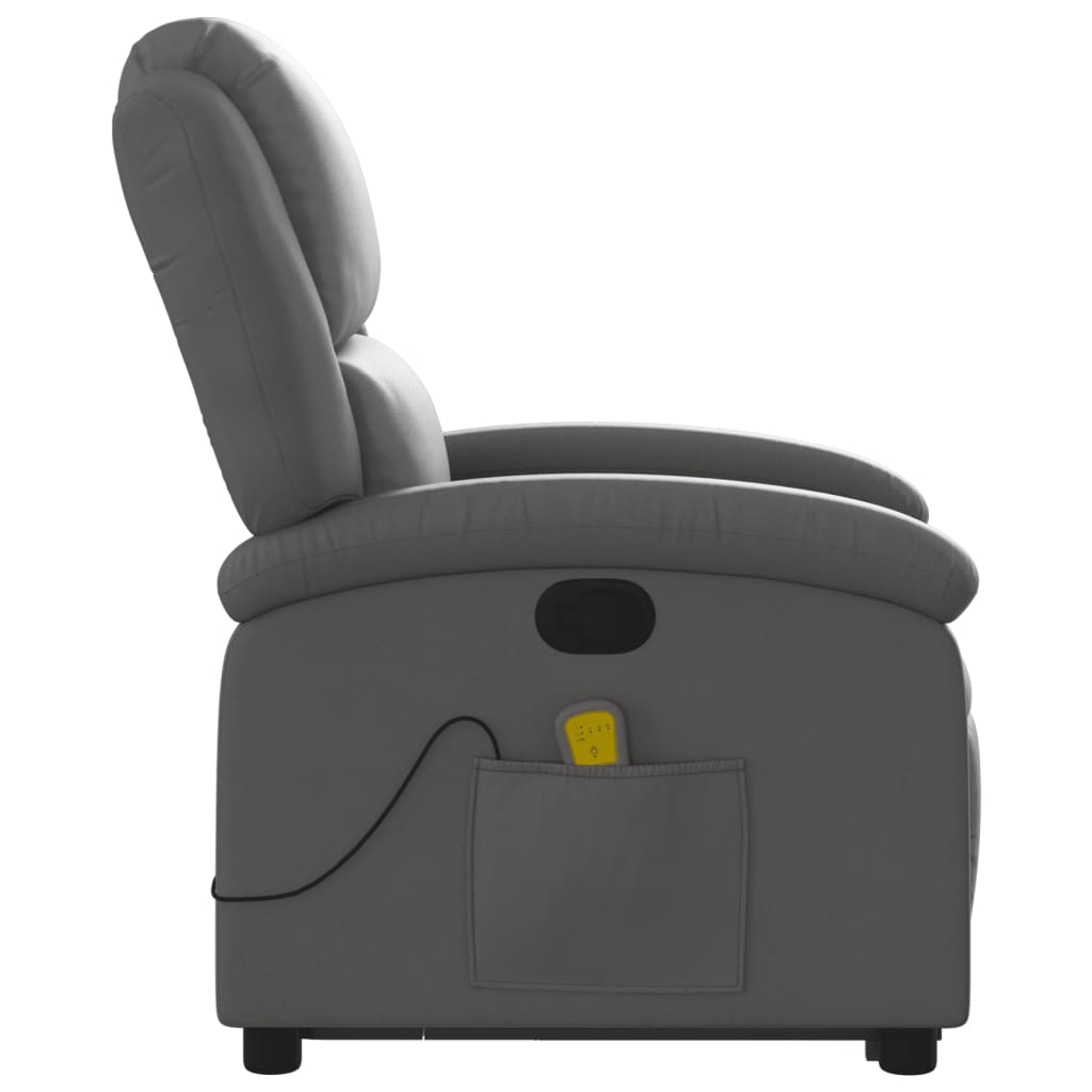 massagestol med løftefunktion ægte læder grå
