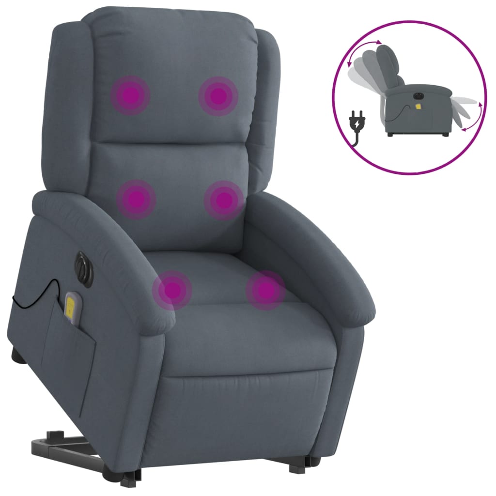 massagestol med løftefunktion velour mørkegrå