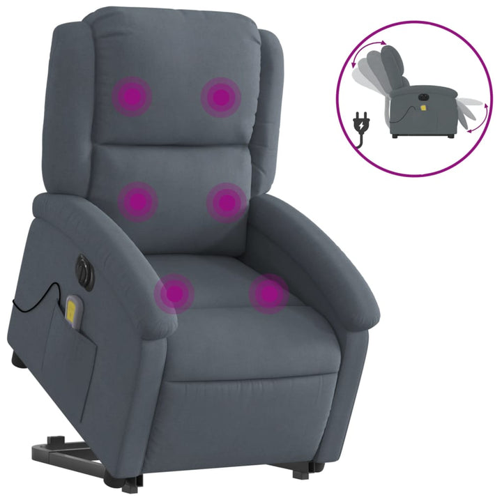 massagestol med løftefunktion velour mørkegrå